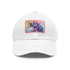 Magical unicorn watercolor baseball cap in white with light brown patch.