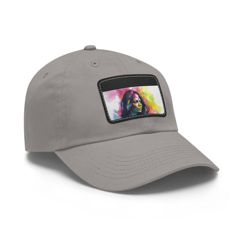 White Neon Dreams Baseball Cap with Light Brown patch. Vegan cotton.