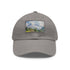 swiss alps watercolor cap: white cotton hat with light brown patch