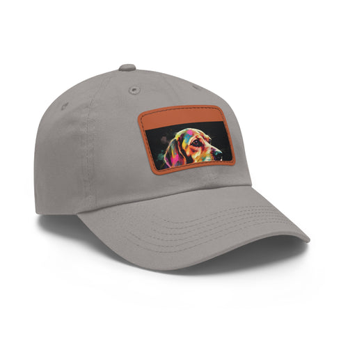 Beagle Babe Baseball Cap in White with Light Brown Rectangle Patch