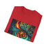 Cotton charcoal crew neck T-shirt with fractal pattern in small size