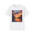 Charcoal cotton crew neck T-shirt featuring vibrant El Nido sunset painting