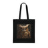 Steampunk owl design black tote bag made from high-quality cotton.