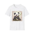Charcoal cotton t-shirt featuring a relaxing panda munching bamboo graphic