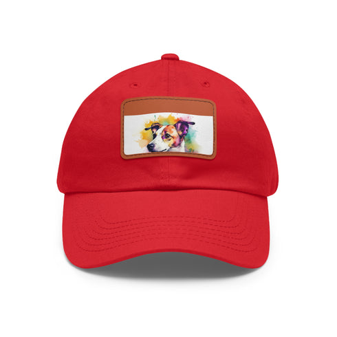 Adorable Jack Russell Cotton Hat with Rectangle Patch in White/Light Brown