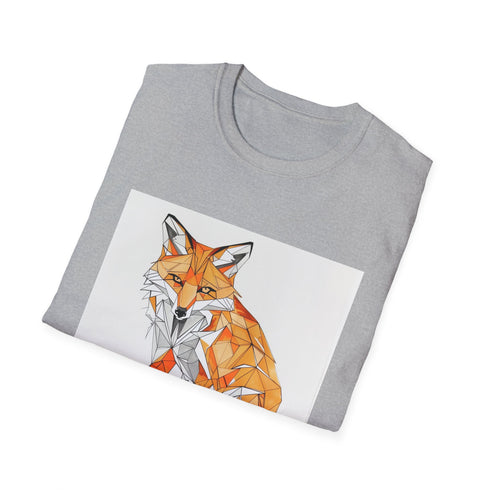 Charcoal geometric fox portrait T-shirt with soft breathable cotton fabric