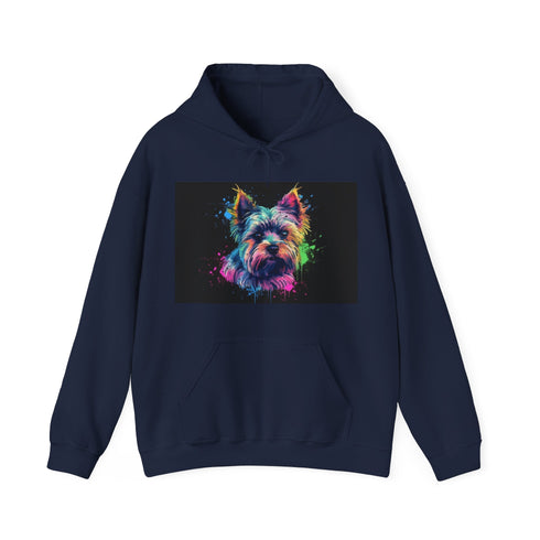 Yorkie Happiness Watercolor Hoodie in Navy, Size S, Unisex Regular Fit