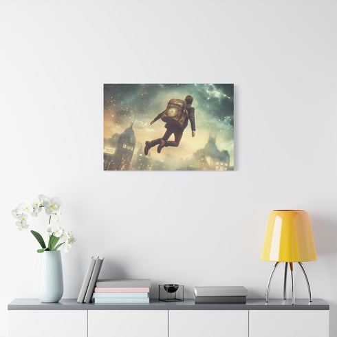 A Traveler Floating above Time Stretched Canvas Wall Art