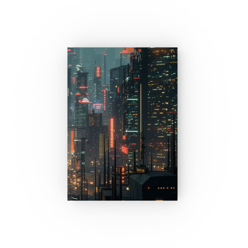 Data Streams: A Cyberpunk Journal - Neon-lit cityscape design for digital adventures