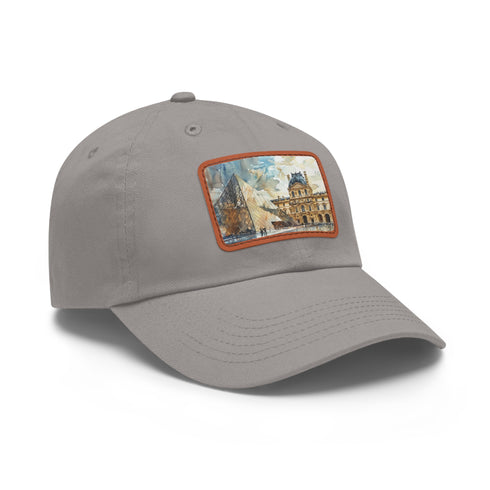 Louvre Paris Watercolor Baseball Cap in White with Light Brown Patch