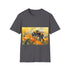 Bumblebee watercolor art tee in charcoal, size S, crew neck.