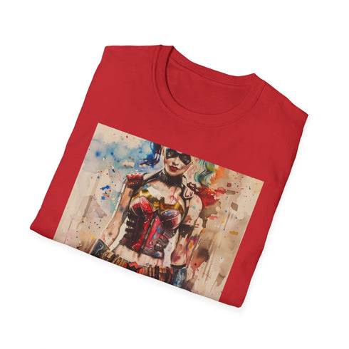 Charcoal cotton T-shirt featuring vibrant Harley Quinn graphic in a regular fit
