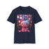 Charcoal crew neck T-shirt with whimsical Hello Kitty adventure design