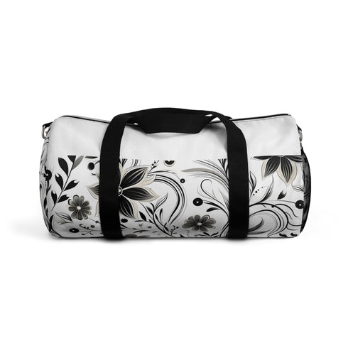 Black and White Curved Duffel Bag with Modern Bezier Design