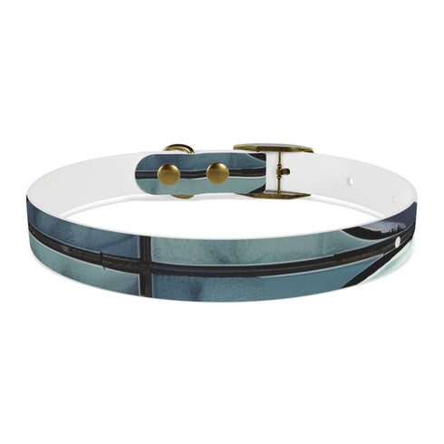 Artisan tile dog collar with black onyx pattern for stylish pups.