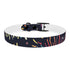 Vibrant M size black onyx dog collar with festive fireworks pattern.