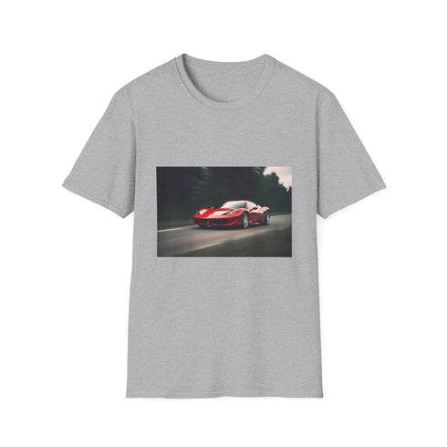Charcoal cotton T-shirt showing vibrant racing Ferrari design for adrenaline seekers