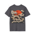 Japanese dragon flying on charcoal t-shirt, crew neck, cotton fabric.