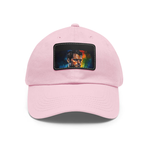 Neon watercolor snapback cap with Henry Cavill inspiration and light brown patch.