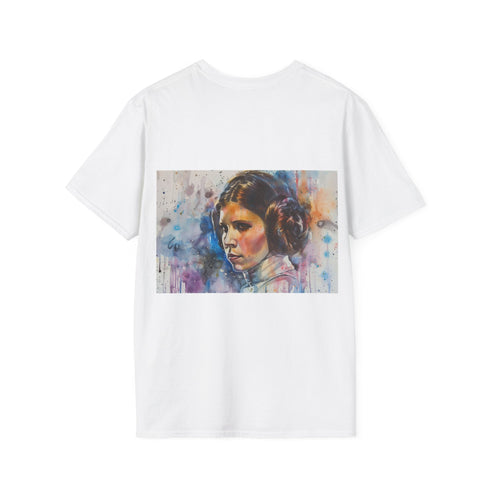 Charcoal cotton t-shirt featuring Princess Leia watercolor design for Star Wars fans