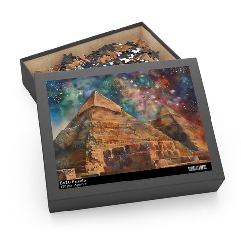 Vibrant Egyptian pyramids watercolor jigsaw puzzle, 120 pcs for hours of fun.
