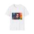 Vibrant charcoal crew neck cotton T-shirt with enigmatic watercolor neon design