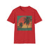 Tropical palm tree sunset graphic tee in charcoal, size small.