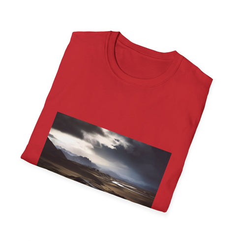 Charcoal cotton T-shirt with vibrant Icelandic landscape graphic and crew neck design