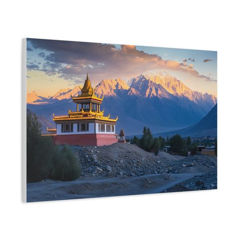 Mountain Temple at Golden Hour Stretched Canvas Wall Art
