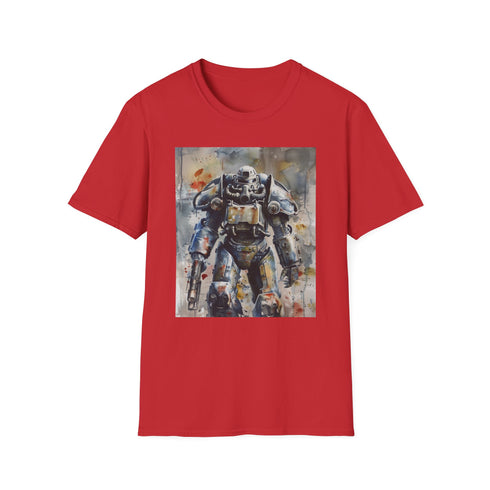 Charcoal cotton t-shirt featuring watercolor Fallout Power Armor graphic regular fit