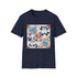 Vibrant charcoal cotton T-shirt with colorful floral pattern and crew neck