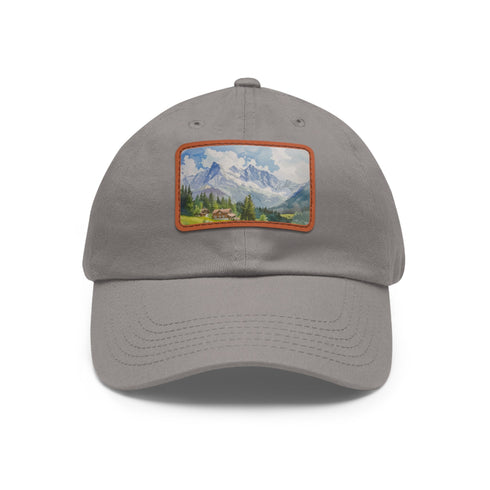 Swiss Alps watercolor cap in white with light brown patch.