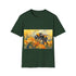 Watercolor bumblebee tee in charcoal for men and women, size small.