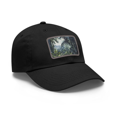 Vibrant watercolor cap with Congo Rainforest design and light brown patch.