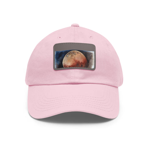 Mars Dreams Watercolor Baseball Cap, White with Light Brown Patch, Unisex