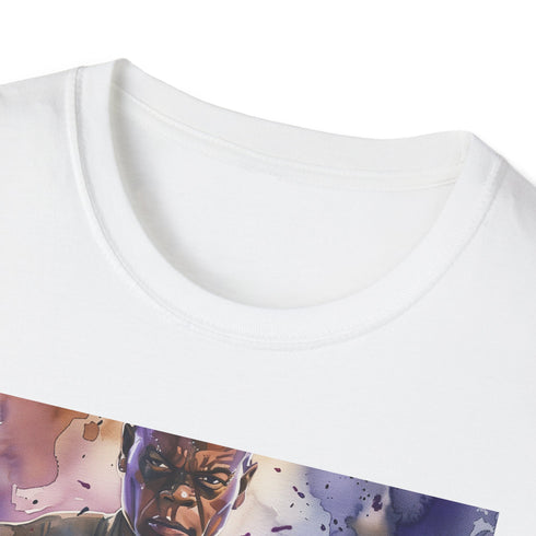 Charcoal cotton T-shirt features Mace Windu illustration with classic crew neck