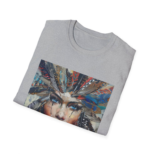 Charcoal cotton t-shirt with bohemian feather design and crew neck fit