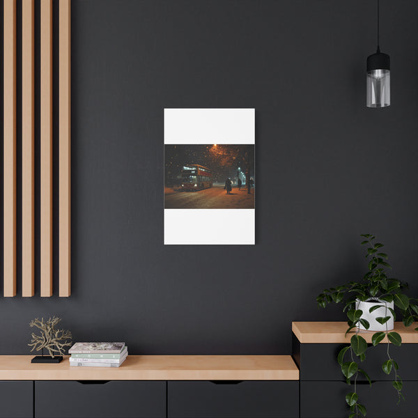 London Winter Snowfall Illuminated Evening Stretched Canvas Wall Art - View 1 | Prints With Passion