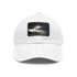 White snapback cap with light brown patch, inspired by Icelandic landscapes.