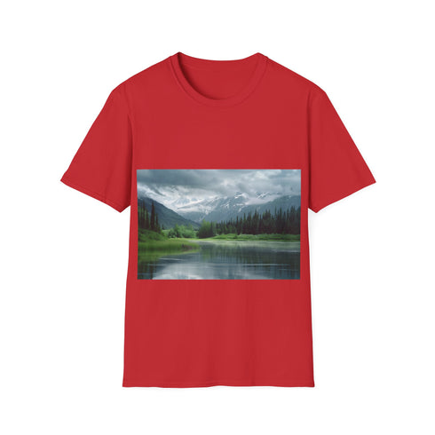 Alaska Adventure Landscapes Tee Charcoal Size Small unisex t-shirt.