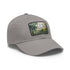Central Park skyline watercolor baseball cap, white/light brown patch, rectangle shape.