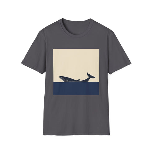 Charcoal crew neck t-shirt with minimalist whale design breathable cotton fabric