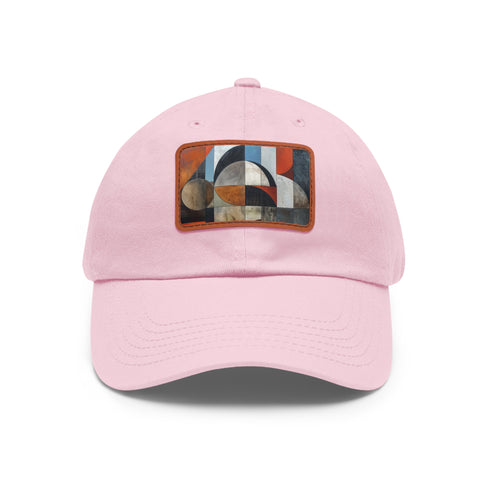 Geometric Fusion Baseball Cap in White with Light Brown Patch.