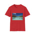 Charcoal cotton T-shirt with tropical lagoon graphic and regular crew neck fit