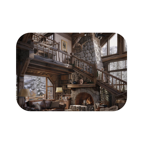 Cabin in the woods bath mat - cozy mountain retreat vibes.