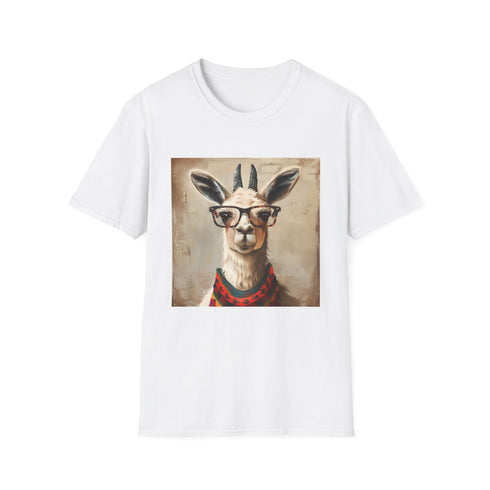 Charcoal cotton T-shirt featuring llama reading among books for book lovers