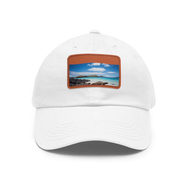 Galapagos Explorer Baseball Cap in White with Light Brown patch.