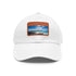 Galapagos Explorer Baseball Cap in White with Light Brown patch.