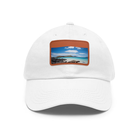 Galapagos Explorer white baseball cap with light brown patch icon