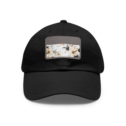 Botanical xray blossom cap, white with light brown patch, rectangle shape.
